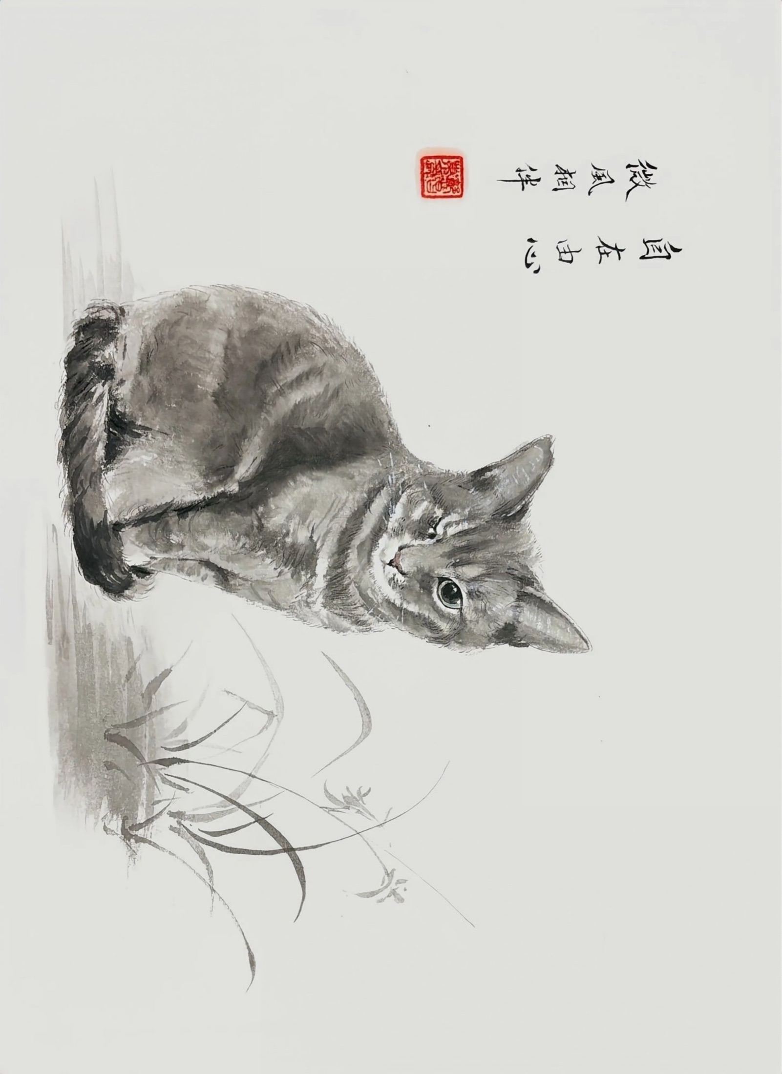 Delivered original portrait of a resting tabby cat